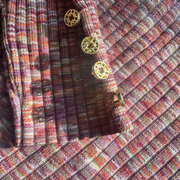 Space Dyed Ribbed Turtleneck with Gold Button Cuff Accents - Picture 2 of 7